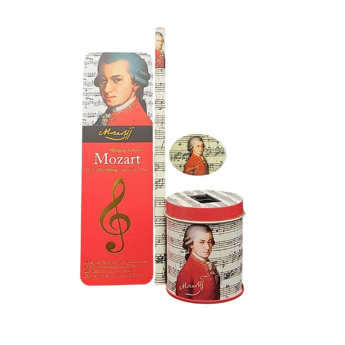 Mozart writing set with pencil, sharpener, eraser and bookmark