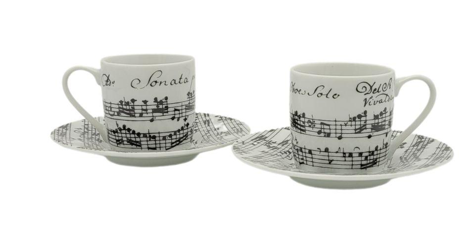 VIVALDI espresso set, black notes on white porcelain, 4 pieces