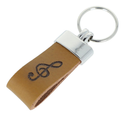 Treble clef leather keychain, embossed, various colors