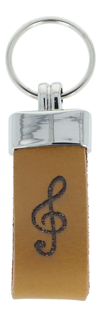 Treble clef leather keychain, embossed, various colors