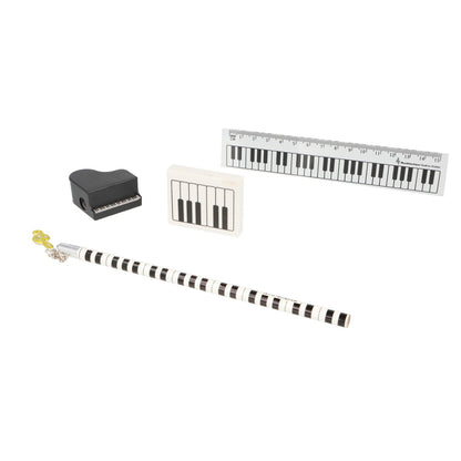 Keyboard writing set with pencil, eraser, sharpener and ruler