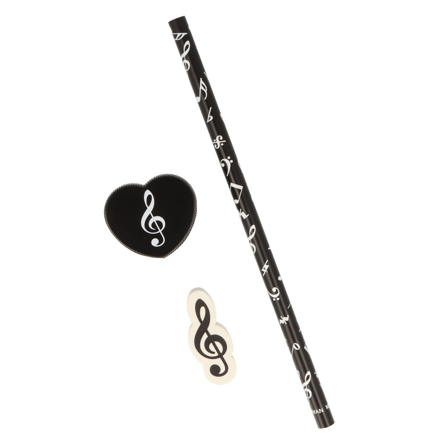 Writing set with note mix pencil, treble clef eraser and sharpener