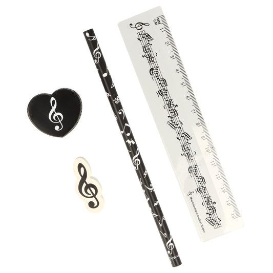 Writing set with note mix pencil, music line ruler, treble clef pencil sharpener and eraser