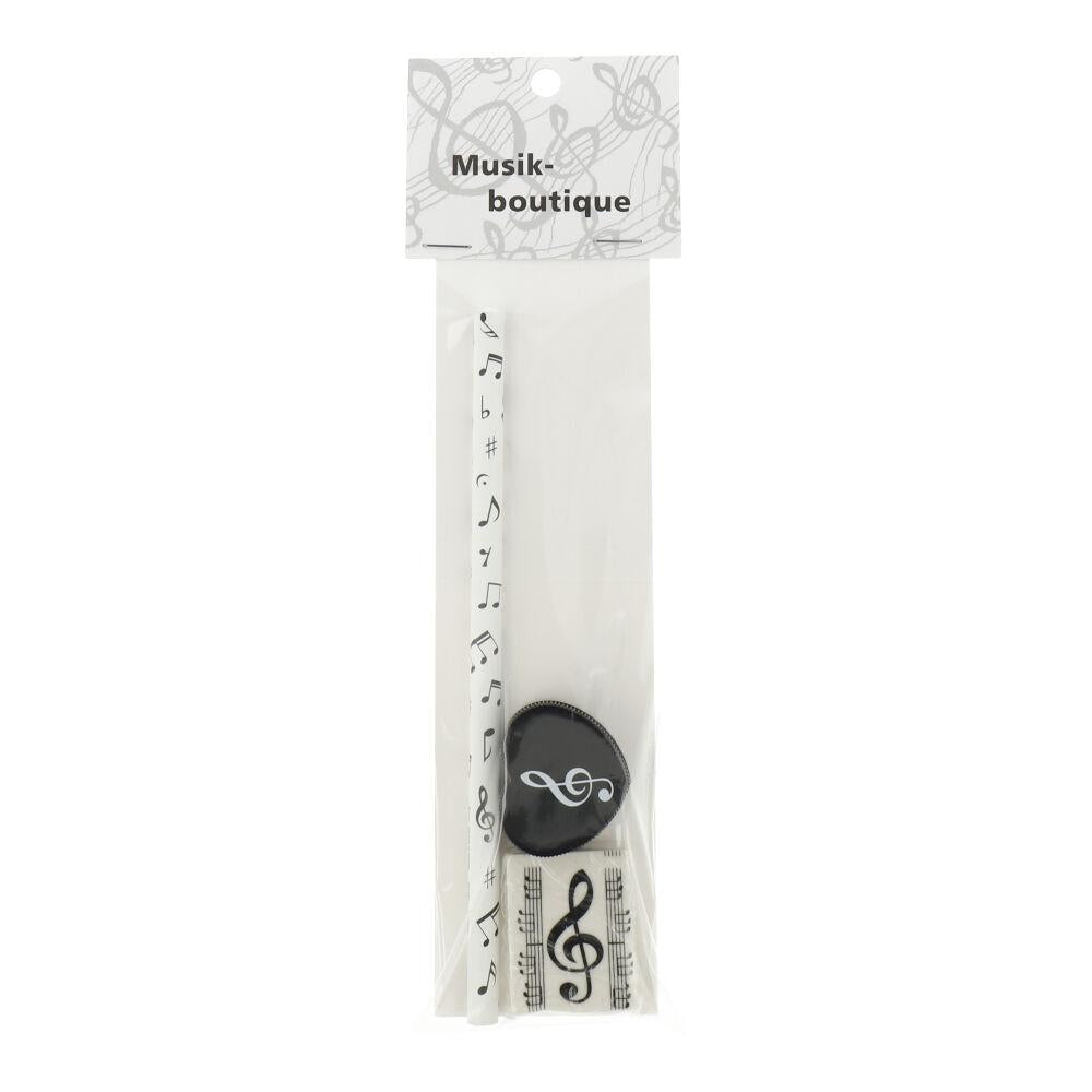 Writing set with note mix pencil, treble clef eraser and sharpener