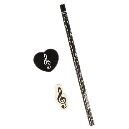 Writing set with note mix pencil, treble clef eraser and sharpener