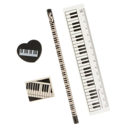 Keyboard writing set with pencil, eraser, sharpener and ruler