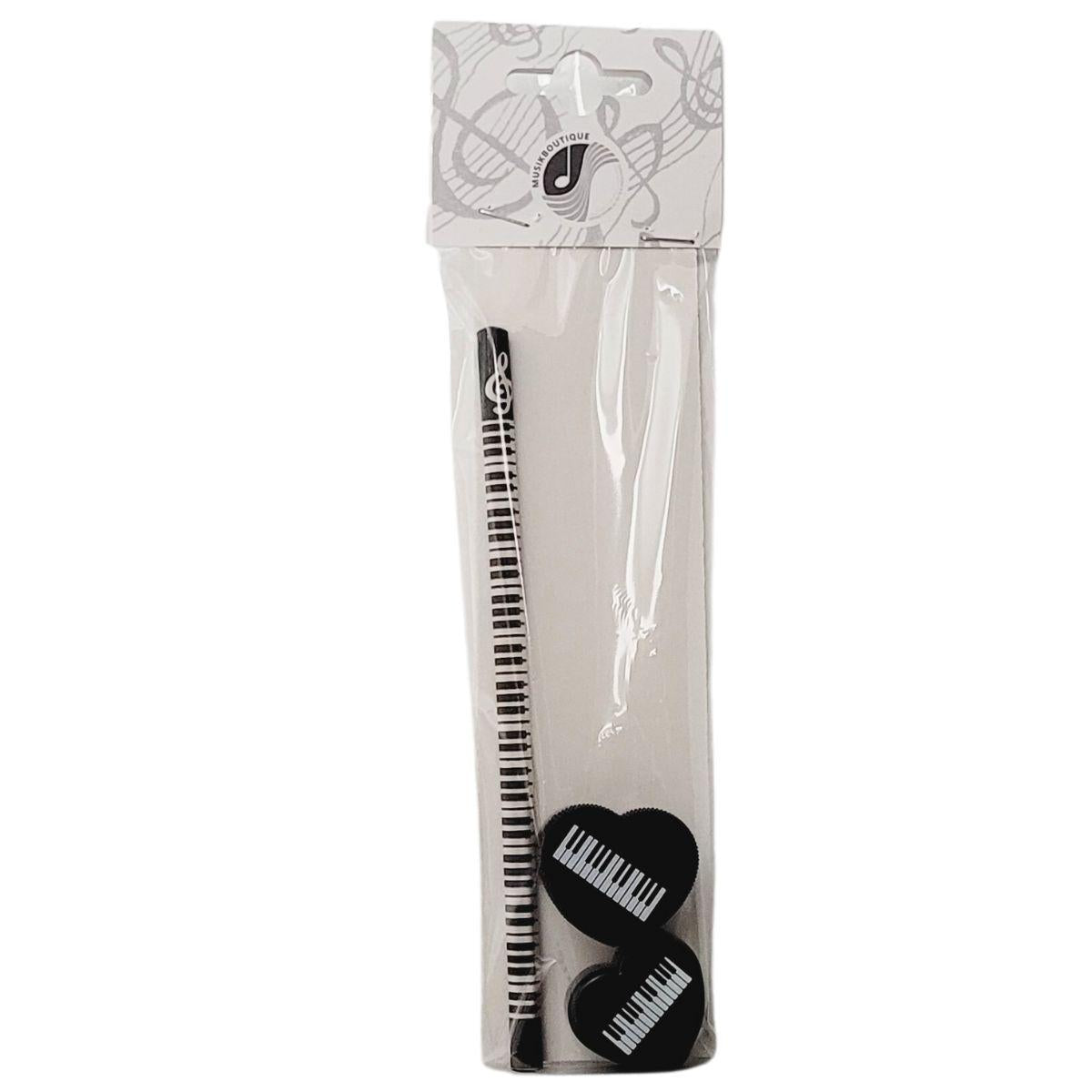 Keyboard writing set with pencil, heart sharpener and heart eraser