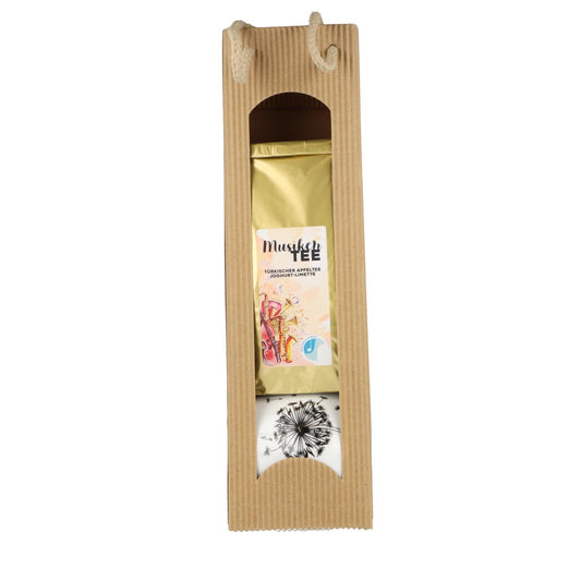 Gift set cuddly cup dandelion with notes, tea strainer, lid and musician tea in carrying bag wave natural