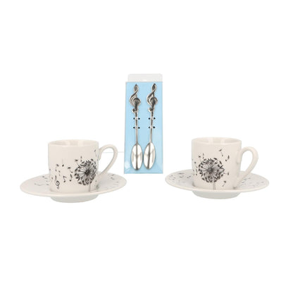 Gift set with espresso set dandelion and espresso spoon in folding box with viewing window