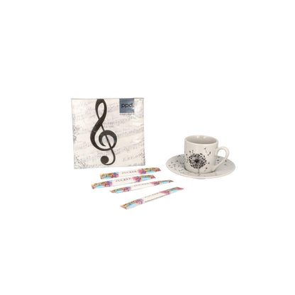 Gift set with espresso set, napkins and 4 sugar sticks