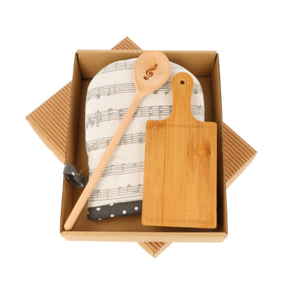 Gift set with oven glove "Schnappi", mini wooden spoon and mini board