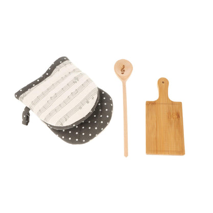 Gift set with oven glove "Schnappi", mini wooden spoon and mini board