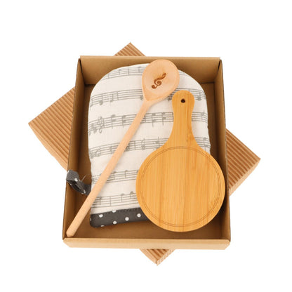 Gift set with oven glove "Schnappi", mini wooden spoon and mini board