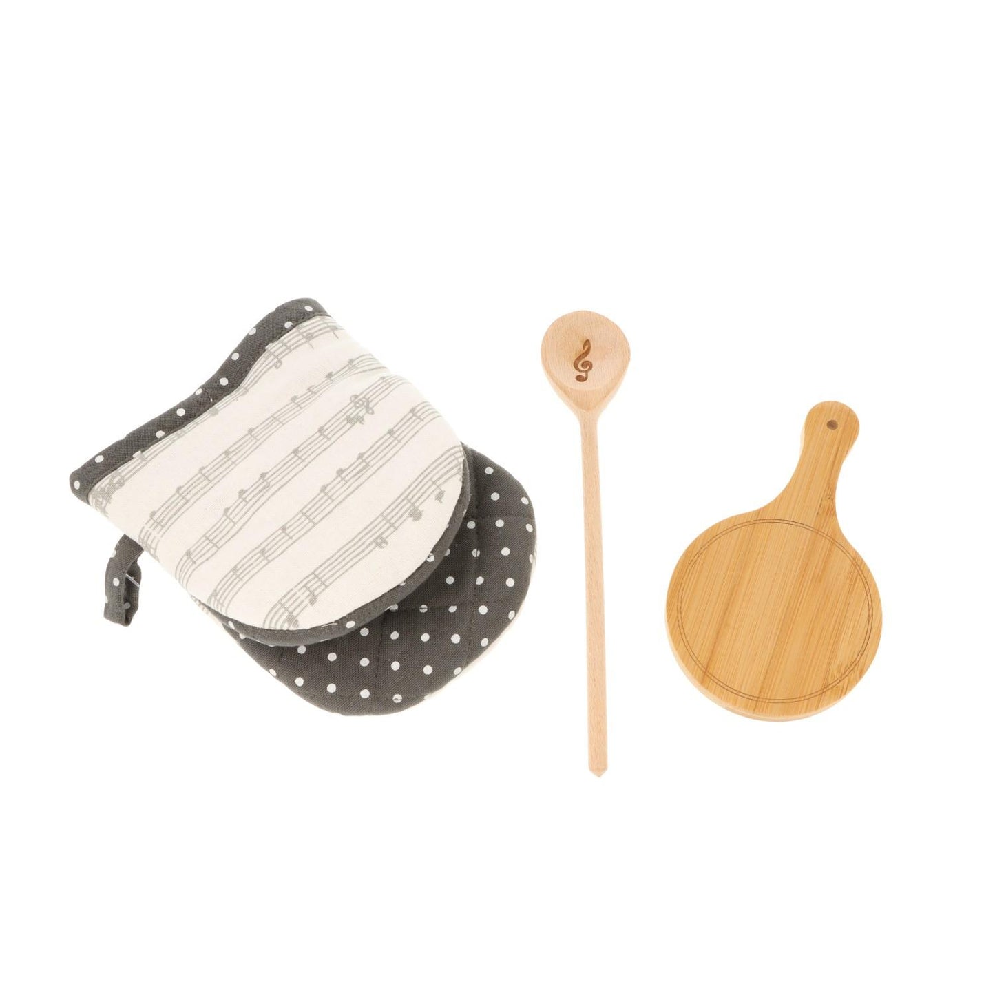 Gift set with oven glove "Schnappi", mini wooden spoon and mini board