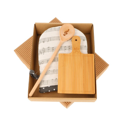 Gift set with oven glove "Schnappi", mini wooden spoon and mini board