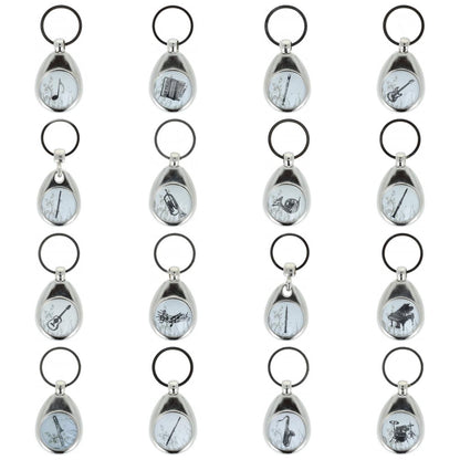 Keyring with musical motif and shopping chip, various instruments