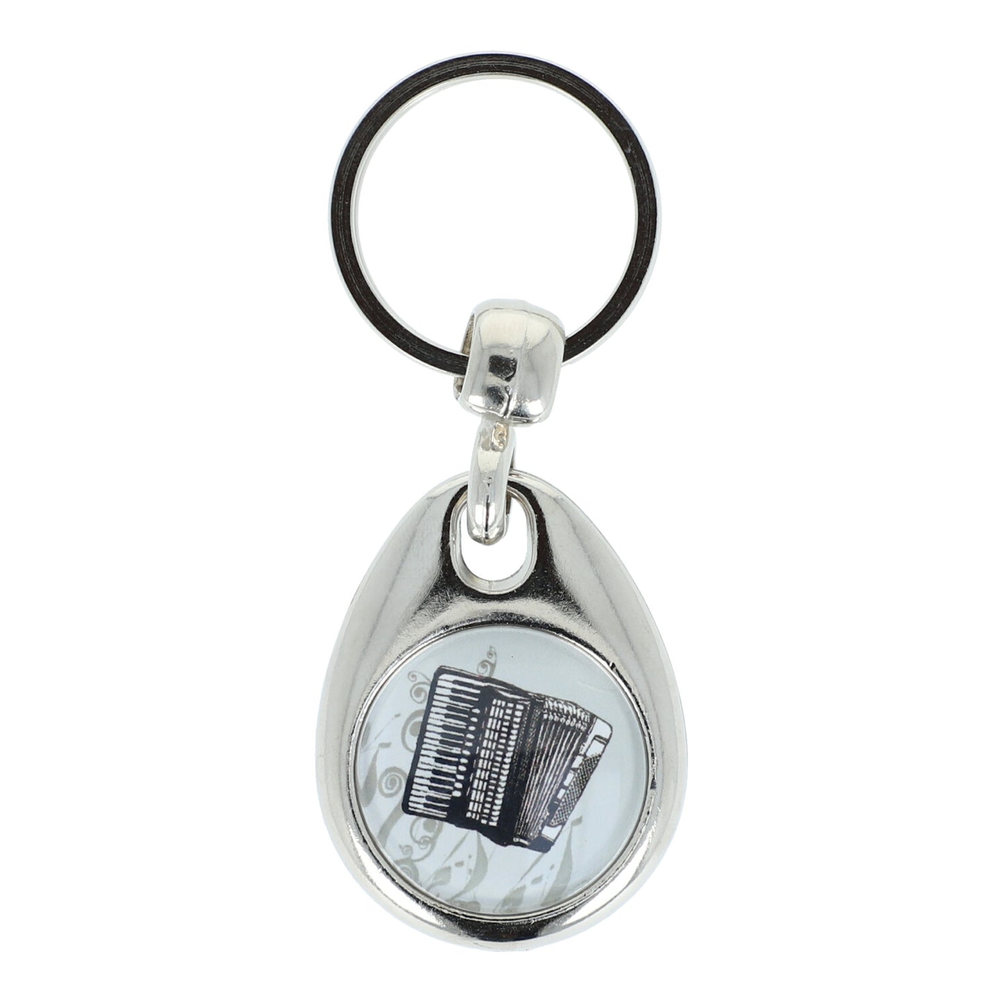 Keyring with musical motif and shopping chip, various instruments