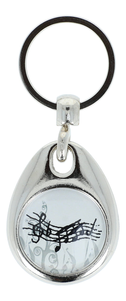 Keyring with musical motif and shopping chip, various instruments