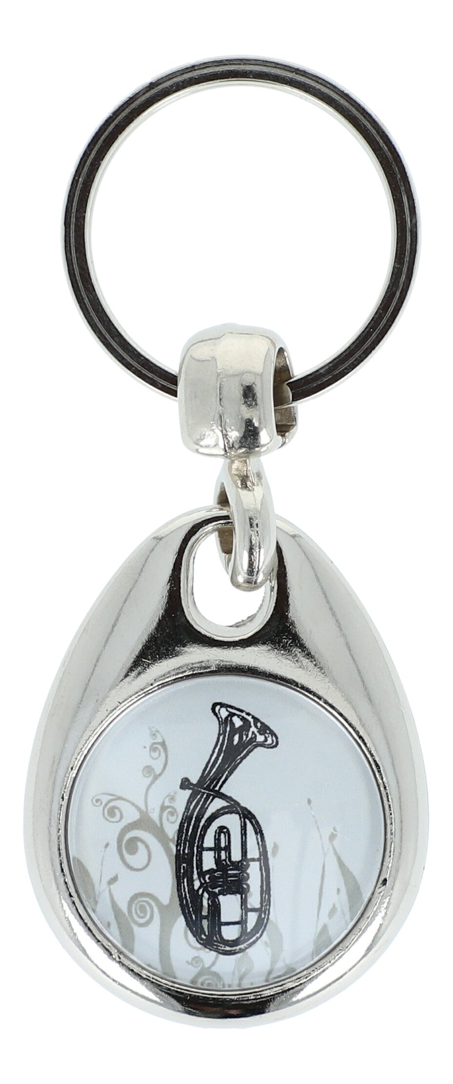 Keyring with musical motif and shopping chip, various instruments