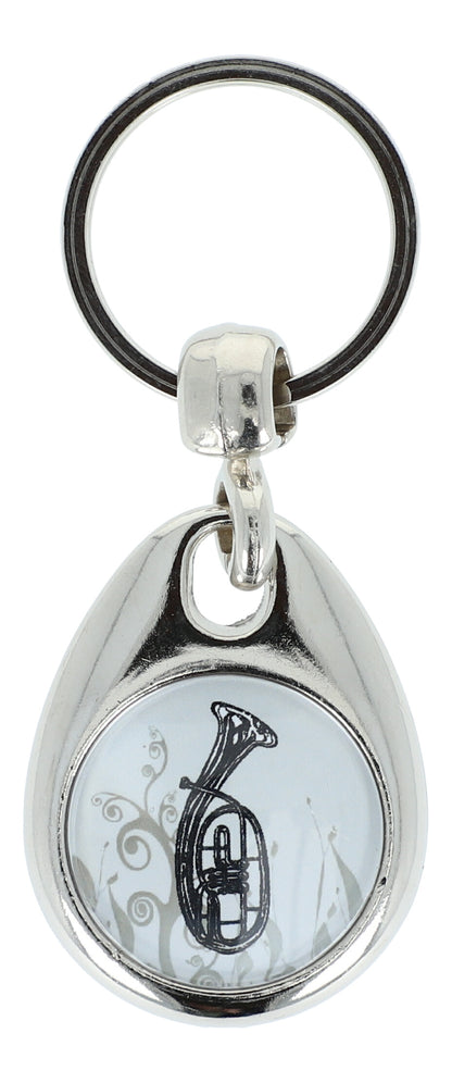 Keyring with musical motif and shopping chip, various instruments