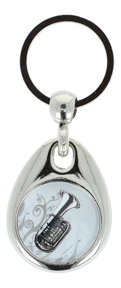 Keyring with musical motif and shopping chip, various instruments