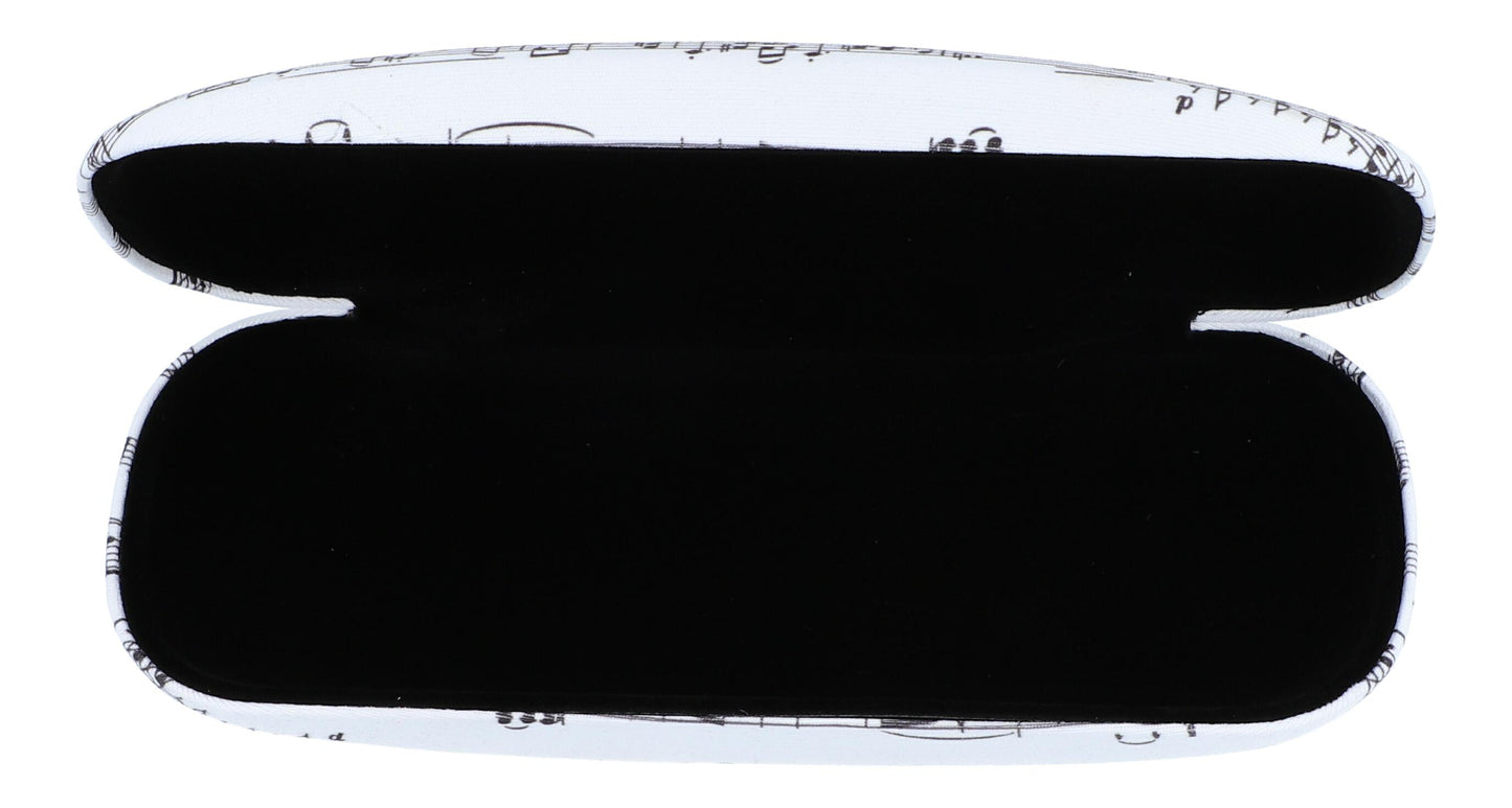 Glasses case with microfiber cover, white with black music lines