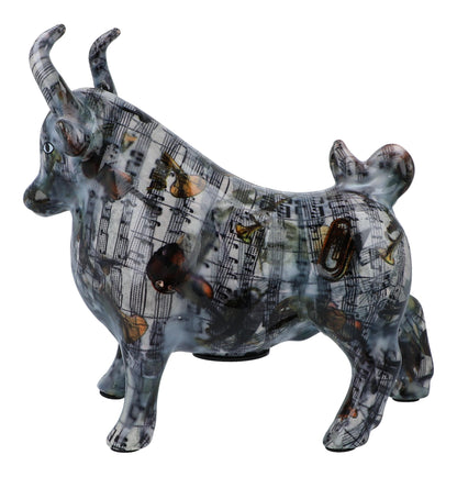 Stier-Keramik-Spardose mit Notenlinien, blau, schwarz