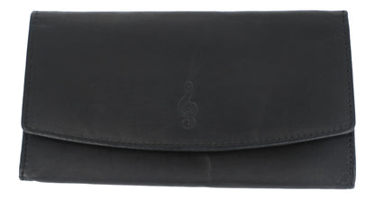 black leather wallet in wide format with embossed treble clef