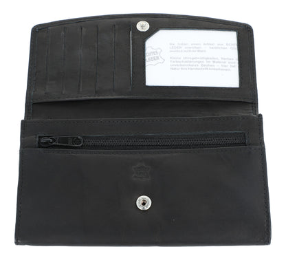 black leather wallet in wide format with embossed treble clef