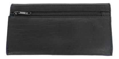 black leather wallet in wide format with embossed treble clef