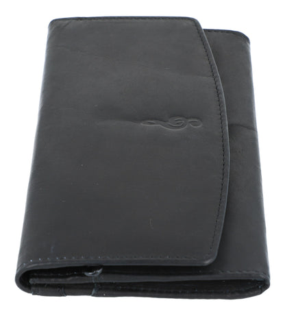 black leather wallet in wide format with embossed treble clef