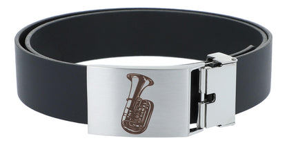 Leather belt and buckle with various instruments