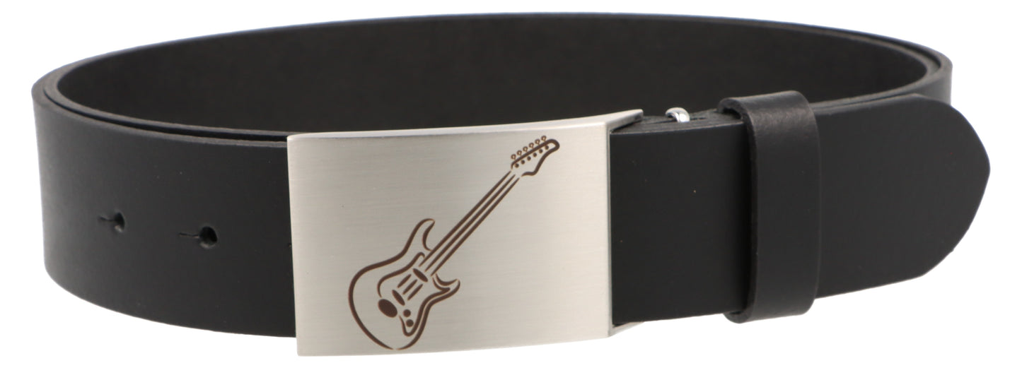 Leather belt and buckle with various instruments and musical motifs