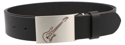 Leather belt and buckle with various instruments and musical motifs