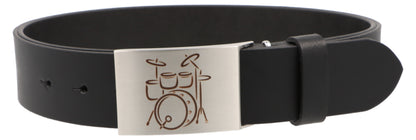 Leather belt and buckle with various instruments and musical motifs