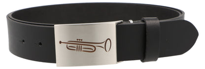 Leather belt and buckle with various instruments and musical motifs