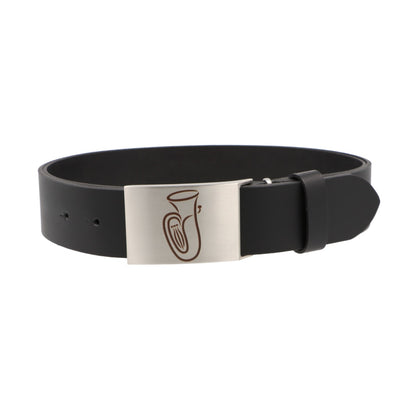 Leather belt and buckle with various instruments and musical motifs