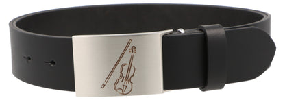 Leather belt and buckle with various instruments and musical motifs