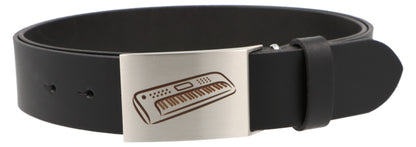 Leather belt and buckle with various instruments and musical motifs