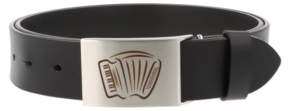 Leather belt and buckle with various instruments and musical motifs