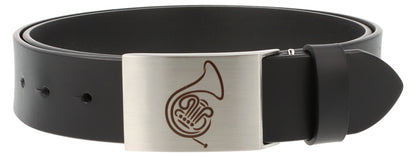 Leather belt and buckle with various instruments and musical motifs