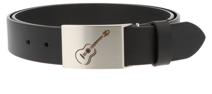 Leather belt and buckle with various instruments and musical motifs