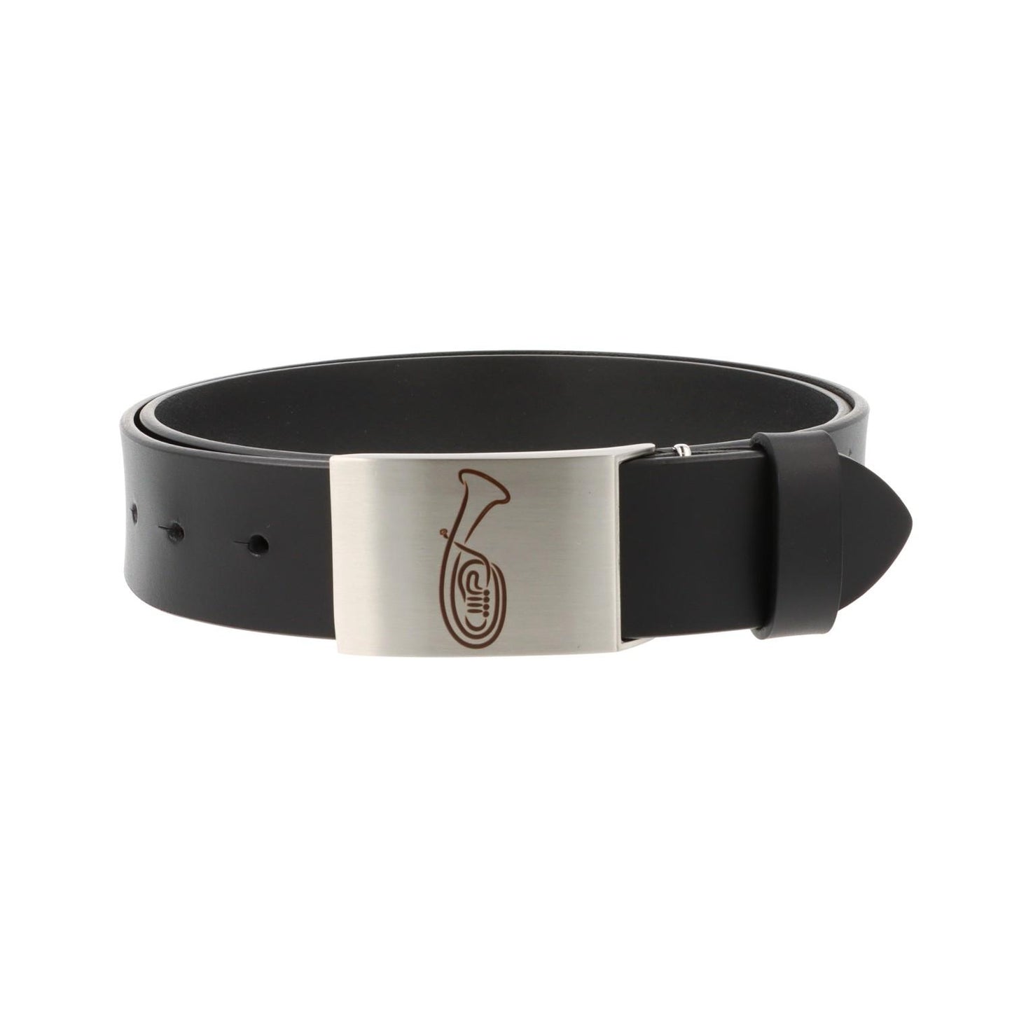 Leather belt and buckle with various instruments and musical motifs