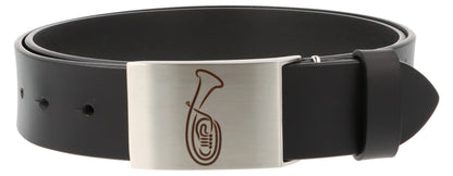 Leather belt and buckle with various instruments and musical motifs