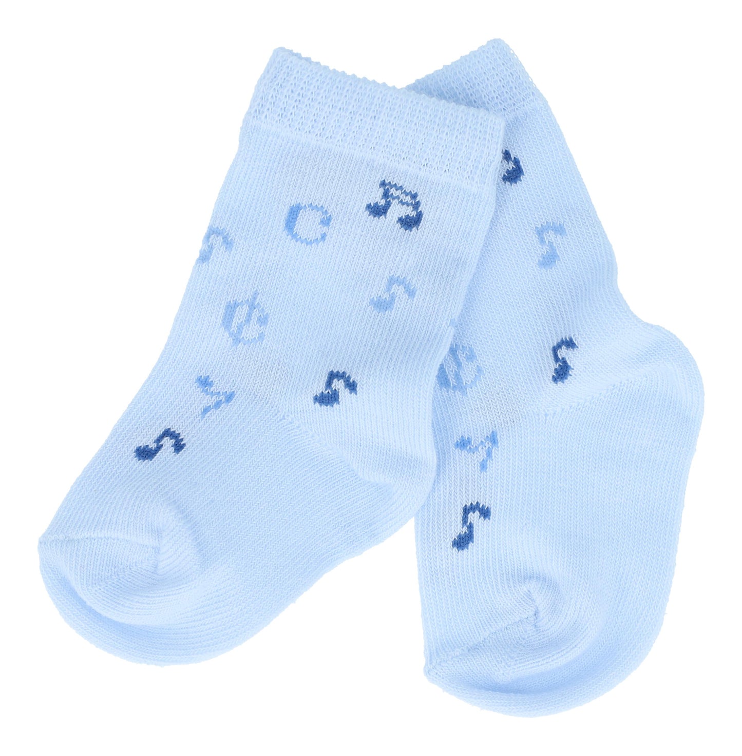 Music baby socks with notes in light blue