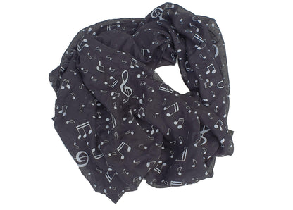 fine scarf with treble clef and notes, various colors