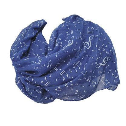 fine scarf with treble clef and notes, various colors