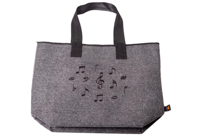 felt handbag with black notes