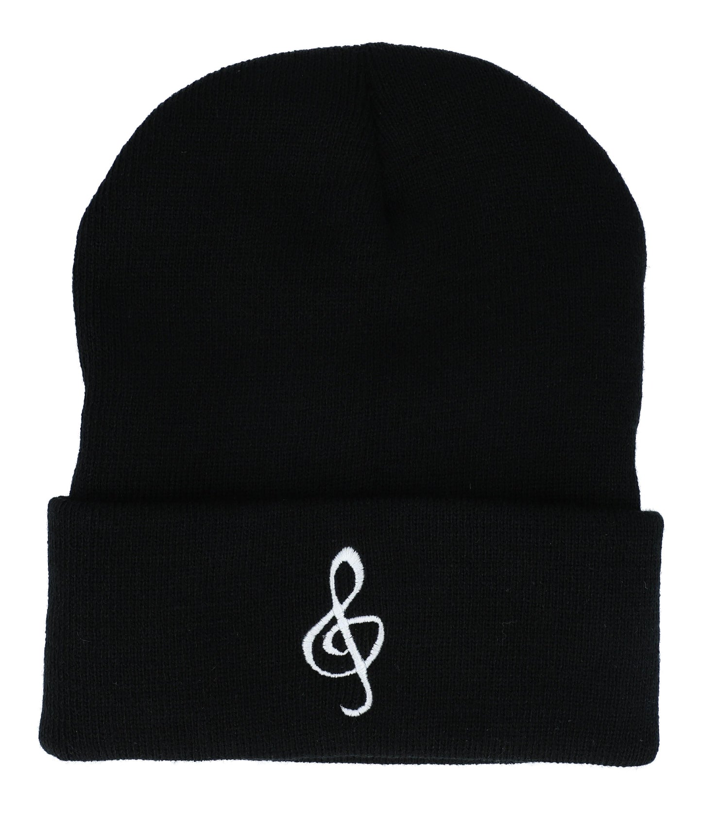 knitted hat with embroidered treble clef