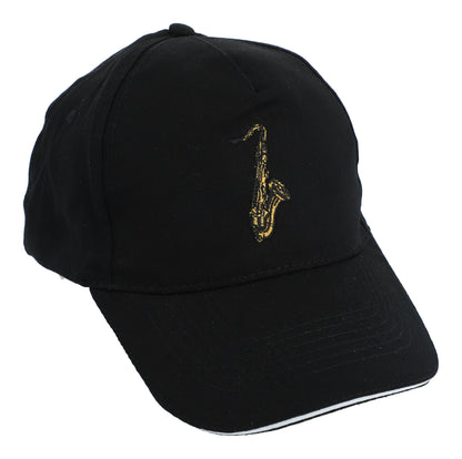 Baseball cap with embroidered instruments, black, cotton